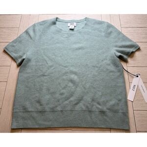 NWT WILT Cashmere Women M Short Sleeve Sweater Crew Neck Light Sage Classic Luxe